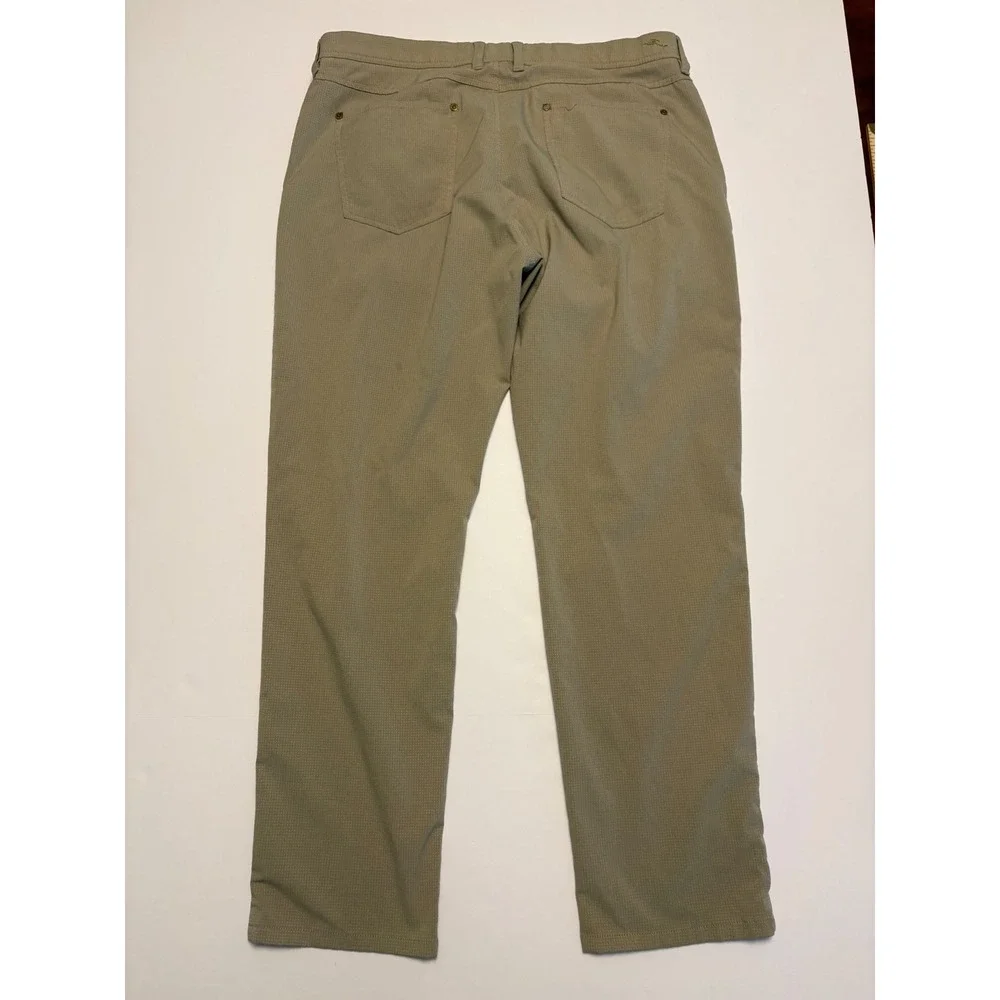 Tommy Bahama Boracay Pant Men 35x30 Khaki Textured Stretch Straight Leg 5-Pocket